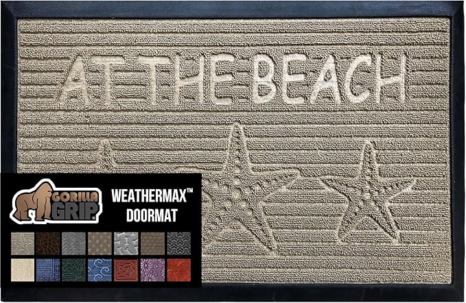 GORILLA GRIP 100% Waterproof All-Season WeatherMax Doormat, 47x35, US Designed Natural Rubber, Stain and Fade Resistant, Low Profile Indoor Outdoor Door Mats, Easy Clean Patio Mat, Sand Beach by GorillaGrip