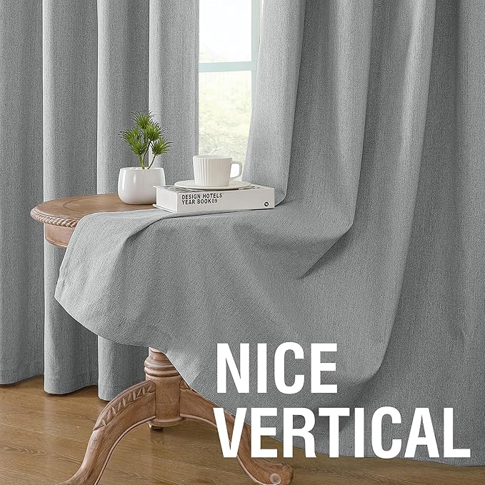 H.VERSAILTEX Chenille Linen Curtains 108 inches Long 100% Black Out Curtains, Textured Linen Look Draperies Grommet with White Flocking Coating Back, 2 Panels, Heathered Dove Gray(Not Solid) - Image 6
