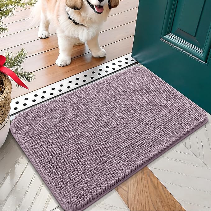 OLANLY Dog Door Mat for Muddy Paws 24x16, Absorbs Moisture and Dirt, Absorbent Non-Slip Washable Doormat, Quick Dry Chenille Mud Mat for Dogs, Entry Indoor Entryway Carpet for Inside Floor, Deep Plum by OLANLY