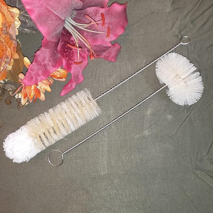 Coralpearl Bottle Brushes Thin Long Handle X 2, Skinny Wire Cleaner Set in Stainless Steel with Natural Boar Bristle at Wool Tip, Bendable Flexible for Cleaning Narrow Neck Bottles, Pipe, Tube, Hose - Image 4
