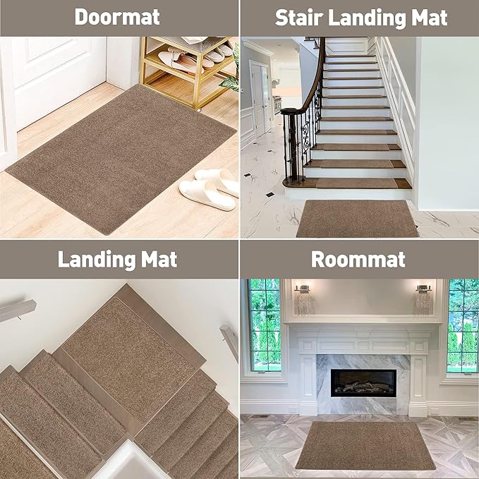 PURE ERA Carpet Stair Tread Landing Mat Tape Free Self Adhesive Non Slip Skid Resistant Indoor Doormat Area Rug Floor Mat for Kitchen Bathroom Workstations Washable 2' X 3' (Camel Brown) - Image 5