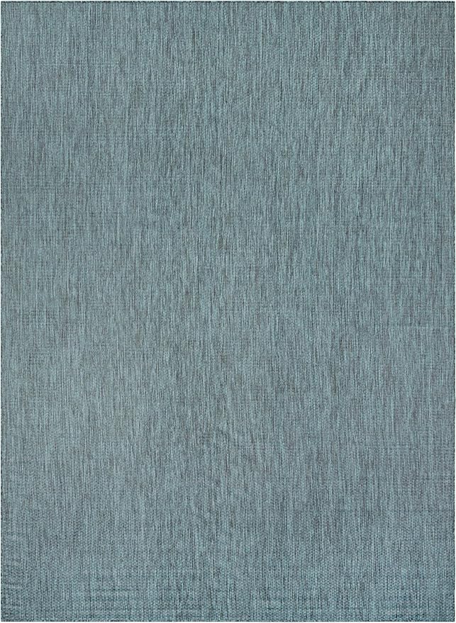 Unique Loom Outdoor Solid Collection Area Rug (10' x 14' 1" Rectangle Teal/Navy Blue) - Image 3
