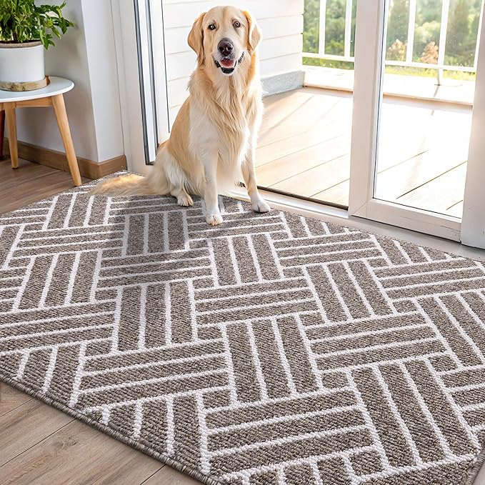 OLANLY Indoor Door Mat, 40x32 Inch, Dirt Resistant and Absorbent, Non-Slip Rubber Backing Floor Mats, Easy Clean Low-Profile Doormat for Entryway, Front Door, and Inside Entrance, Khaki by OLANLY