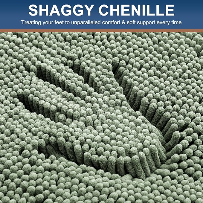 Smiry Luxury Chenille Bathroom Rugs 45x27, Extra Soft and Absorbent Shaggy Bath Mat, Machine Washable, Non-Slip Plush Carpet Runner for Tub, Shower, and Floor, Home Decor Accessories, Sage Green - Image 3