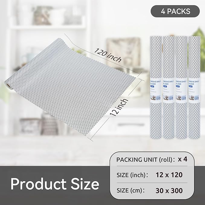 FIFTY FEET 12"x120" Non-Adhesive Shelf Liner for Kitchen Cabinets and Drawers, Washable Non-Slip PVC Cabinet Liner (Black Circle)(4 Roll) - Image 5