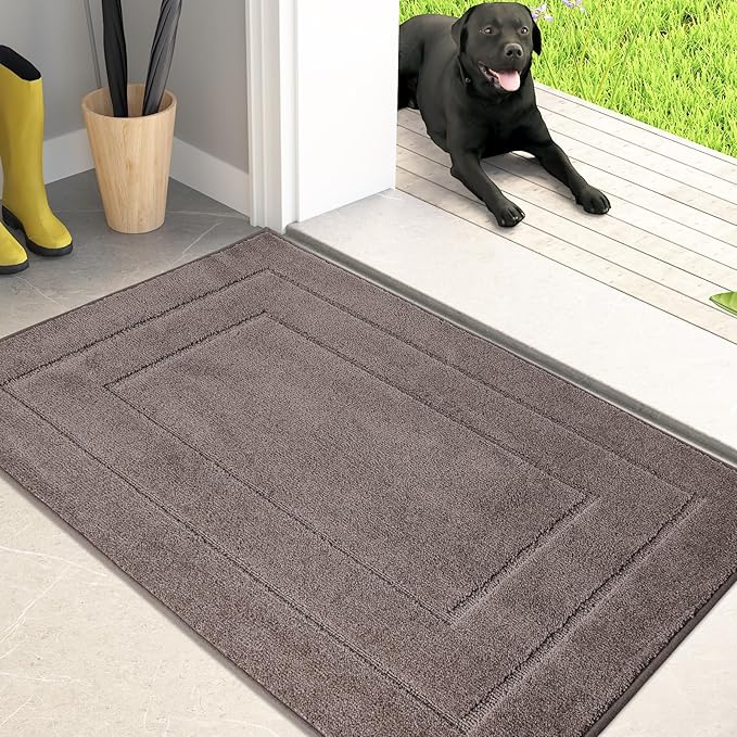 PURRUGS Dirt Trapping Door Mat 20" x 31.5", Non-Slip/Skid Machine Washable Entryway Rug, Dog Doormat, Super Absorbent Welcome Mat for Muddy Wet Shoes and Paws, Grayish Brown by PURRUGS