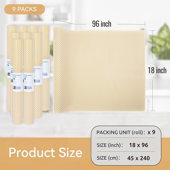FIFTY FEET 18"x96" Non-Adhesive Shelf Liner for Kitchen Cabinets and Drawers, Washable Non-Slip PVC Cabinet Liner (Yellow Circle)(9 Roll) - Image 5