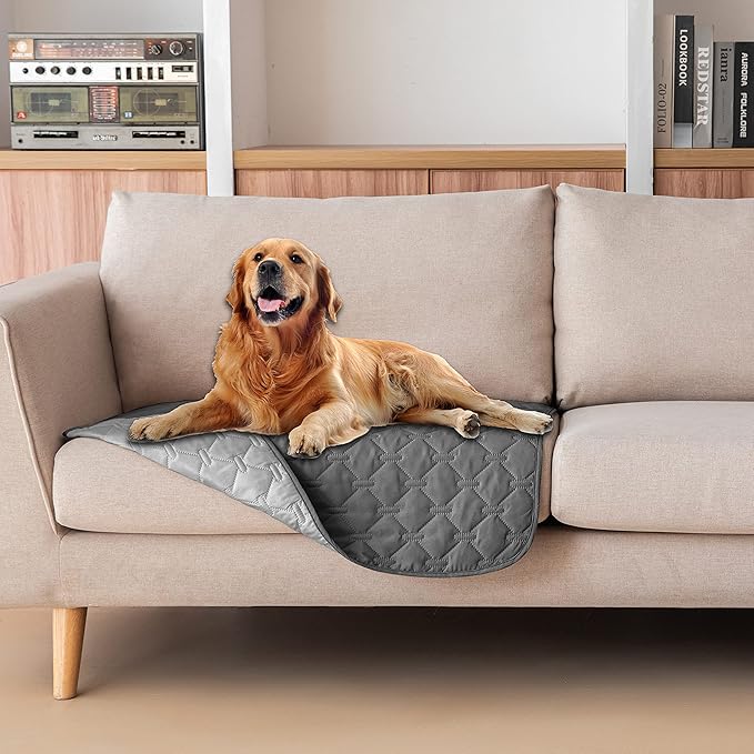 gogobunny 100% Double-Sided Waterproof Dog Bed Cover Pet Blanket Sofa Couch Furniture Protector for Puppy Large Dog Cat, Reversible (30x30 Inch (Pack of 1), Dark Grey/Light Grey) by gogobunny