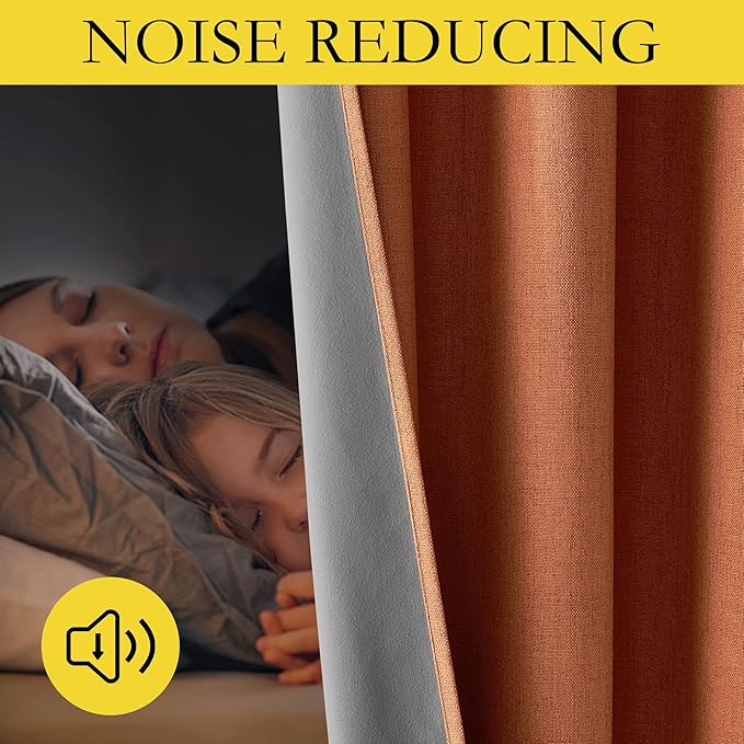 NICETOWN 100% Absolutely Blackout Linen Curtains with Thermal Insulated Liner, Terracotta, 52" Wide, 2 Panels, 84 inches Long Drapes, Grommet Retro Linen Curtains Vertical Drapes Privacy for Bedroom - Image 3