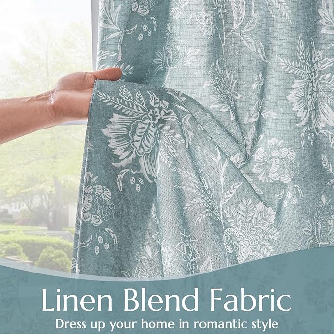 jinchan Linen Floral Curtains for Living Room, 96 Inch Length Curtains with Printed Flower Light Filtering Curtain, Rod Pocket Back Tab Blue Window Treatment Set Bedroom Curtain, 2 Panels Blue - Image 4