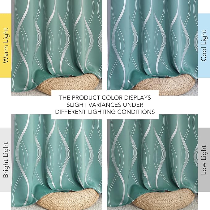NICETOWN 100% Blackout Aqua Blue Curtain Wave Pattern Panels 84 inches 2 Pieces, 52 inches Wide Light Reducing Thermal Insulated Solid Grommet Window Treatments/Drapes for Nursery - Image 8