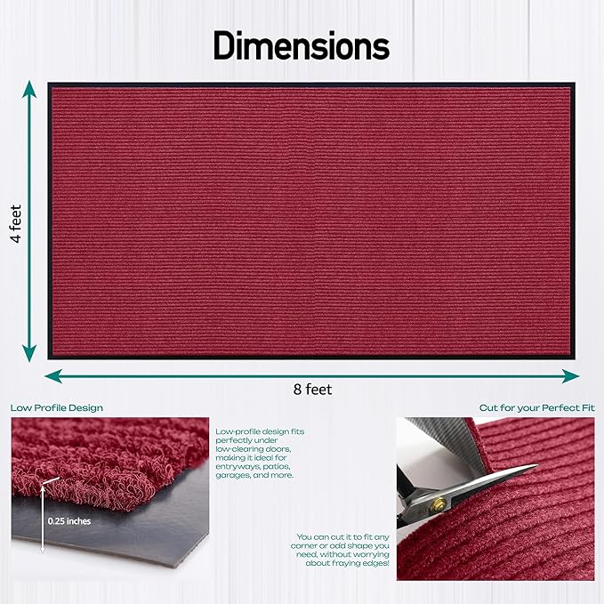 MaxMat® Extra Large Commercial Door Mat, Rubber Border Heavy Duty Door Mat, Waterproof, Low-Profile, Easy to Clean, Rubber Entry Mat. (Red, 4 x 8 Feet) - Image 2