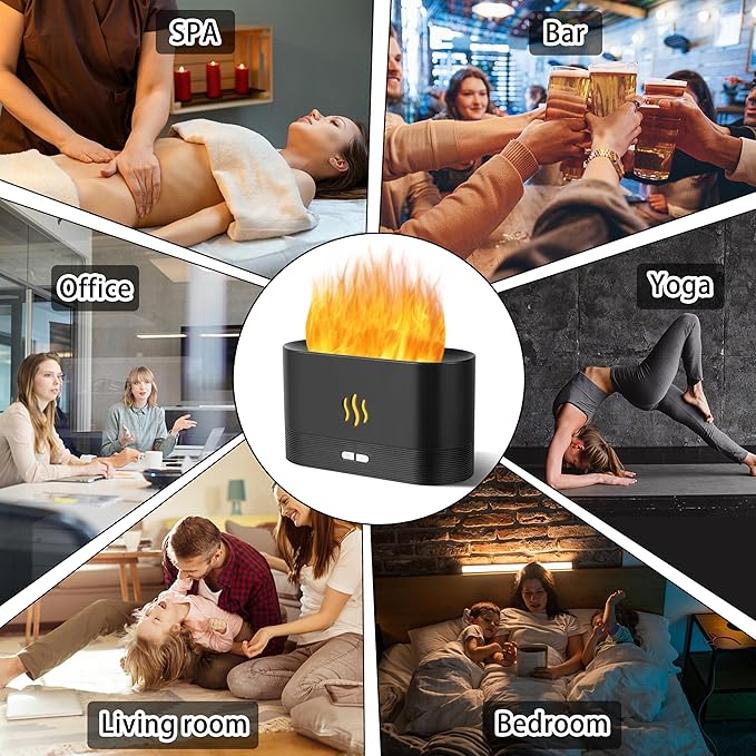 Flame Diffuser Humidifier-Auto Off 180ml Essential Oil Diffuser-2 Modes Brightness Aroma Humidifier with Fire Flame Effect for Home,Office,Spa,Gym (Black) - Image 7