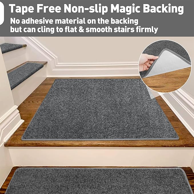 PURE ERA Carpet Stair Tread Landing Mat Tape Free Self Adhesive Non Slip Skid Resistant Indoor Doormat Area Rug Floor Mat for Kitchen Bathroom Workstations Washable 2' X 3' (Dark Gray) - Image 4
