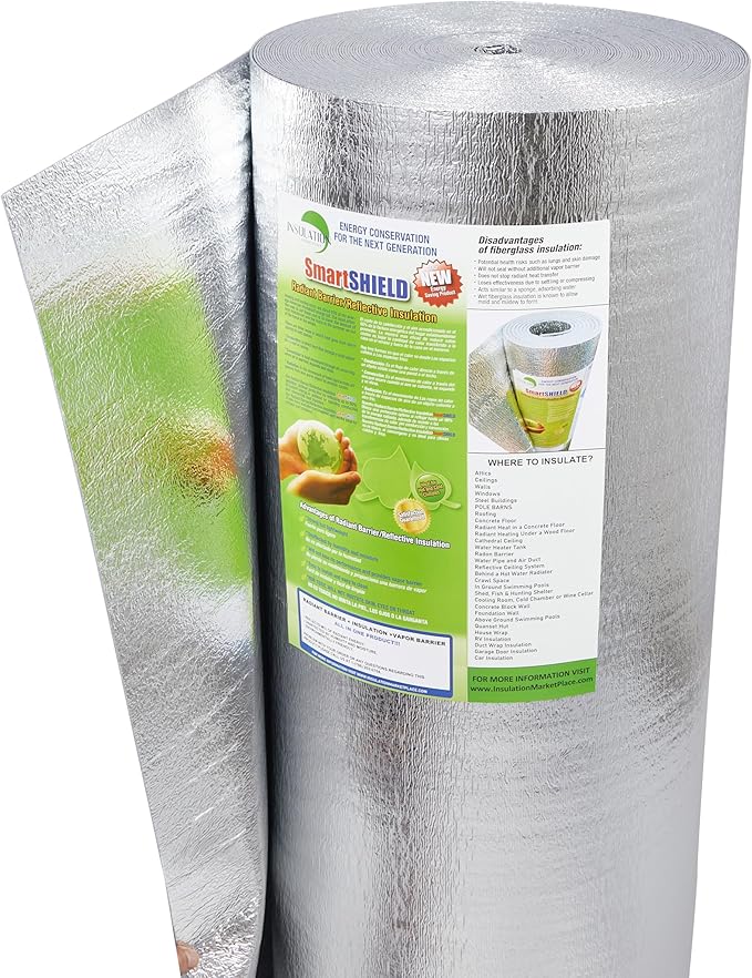 SmartSHIELD -1.5mm 48" x200ft Reflective Insulation roll 800 Sq. Ft., Foam Core Radiant Barrier, Thermal Insulation Shield - Foil / Foil by INSULATIONMARKETPLACE
