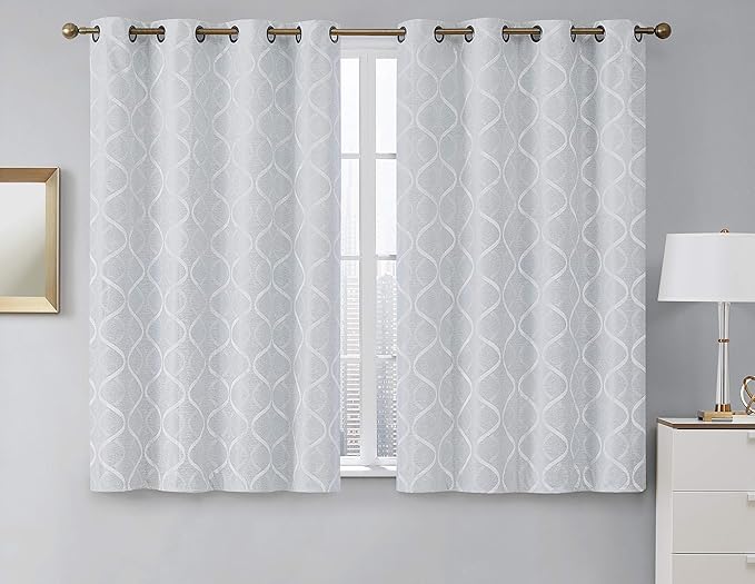 HLC.ME Versailles Lattice Flocked 100% Complete Blackout Thermal Insulated Window Curtain Grommet Panels - Energy Savings & Soundproof, For Living Room & Bedroom, Set of 2 (50 x 63 inches Long, White) - Image 2
