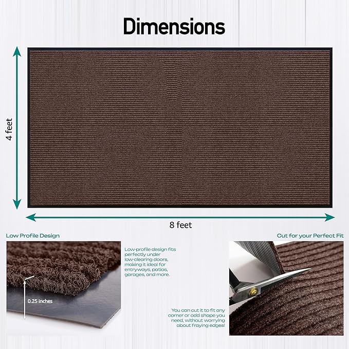MaxMat® Heavy Duty Rubber Door Mat - Large Commercial, Waterproof, Low-Profile, Easy to Clean Floor Mat (4 x 8 Feet, Brown, MXM-RIB0048BR) - Image 2