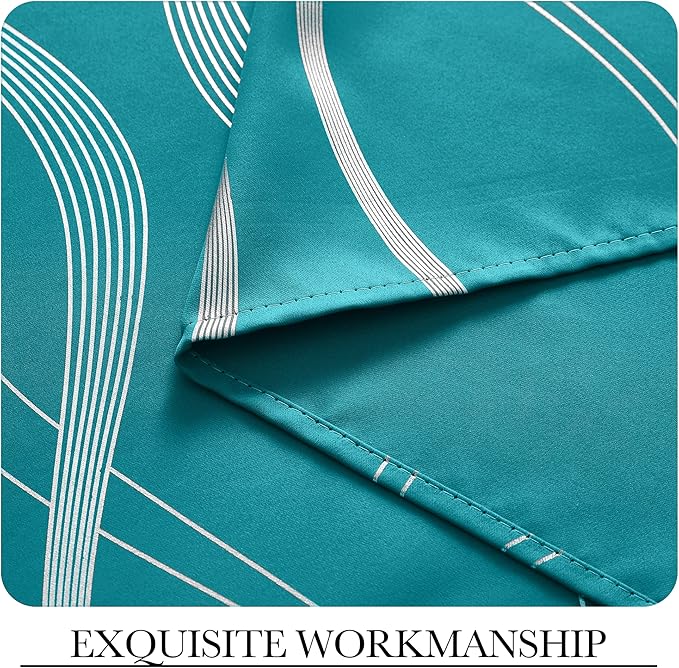NICETOWN Room Darkening Curtains for Bedroom, Peacock Teal, 2 Panels, 52 x 84 inch, Noise Reducing Thermal Insulated Wave Line Foil Print Design Blackout Curtains for Storage Office Work Area - Image 5