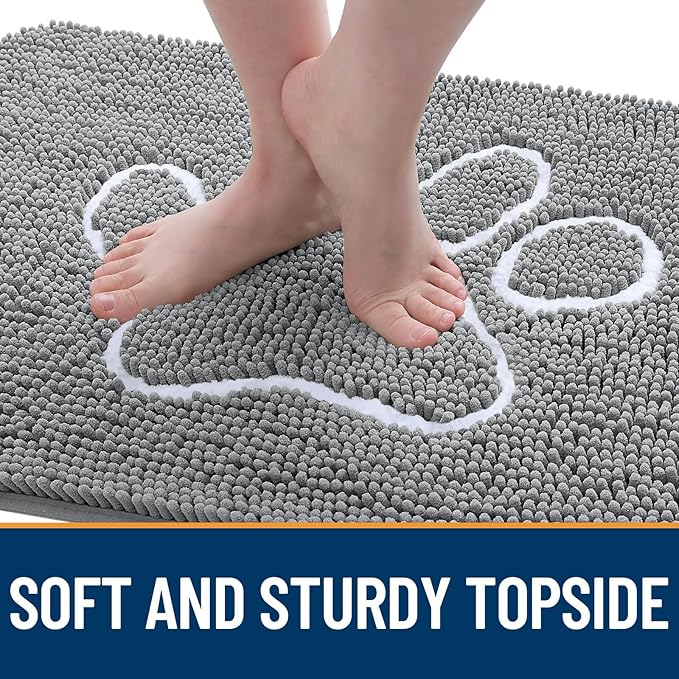 OLANLY Dog Door Mat for Muddy Paws 36x24, Paw Print Design, Absorbs Moisture and Dirt, Absorbent Non-Slip Washable Doormat, Quick Dry Chenille Mud Mat, Entry Indoor Entryway Carpet, Grey and White - Image 4
