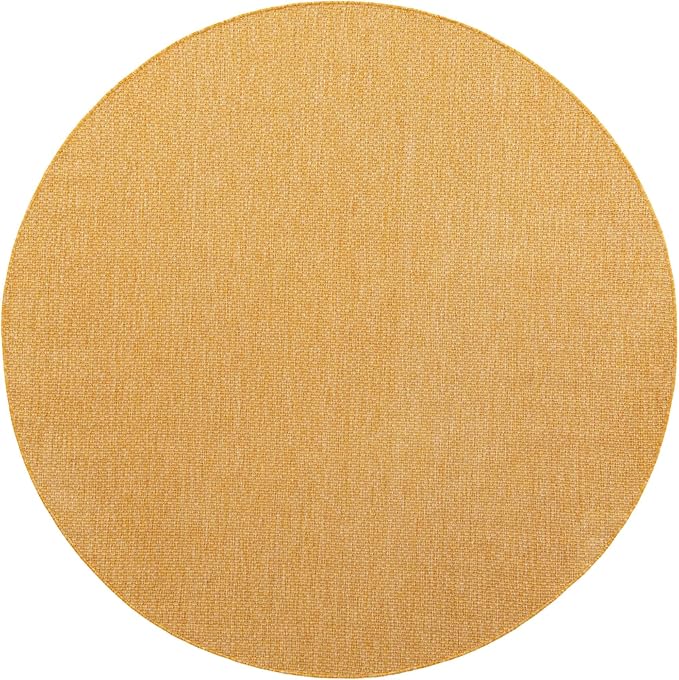 Unique Loom Collection Casual Transitional Solid Heathered Indoor/Outdoor Flatweave Area Rug (7' 10" Round, Corn Harvest Yellow) - Image 2