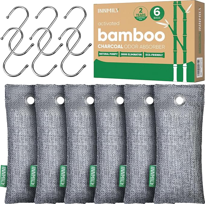 Activated Charcoal Odor Absorber,6 Pack Nature Odor Eliminator for Shoes, Bamboo Charcoal Air Purifying Bags,Shoe Deodorizer and Moisture Absorbers for Fresh Sneakers,Shoe Smell Remover by Innmily