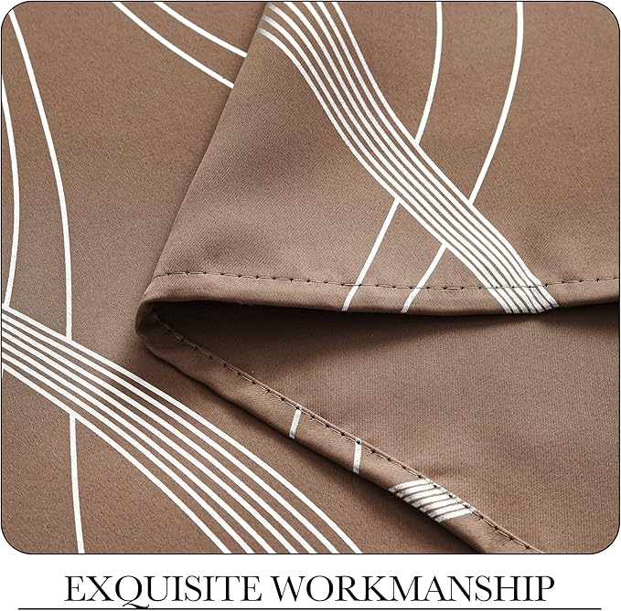 NICETOWN Blackout Short Curtains Panels for Bedroom, Microfiber Noise Reducing Thermal Insulated Wave Line Foil Print Design Blackout Curtains for Office, Classroom (Cappuccino, 2 Panels, 52 x 45) - Image 5