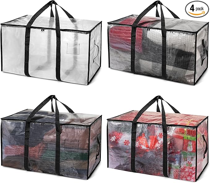 ClearSpace Heavy Duty Moving Bags or Storage Bags – Clear Storage Bins with Lids, Large Moving Boxes with Backpack Straps & Zippers – Packing Bags & Moving Supplies for College Dorm- 4 Pack by ClearSpace