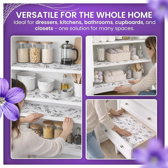 8X Lavender Scented Drawer Liners for Dresser - Scented Drawer Liner is Ideal for Cabinet, Dresser, Shelf, Cupboards - Double-Sided Pattern Non Adhesive Contact Paper for Shelves is Ideal Winter Gift - Image 5