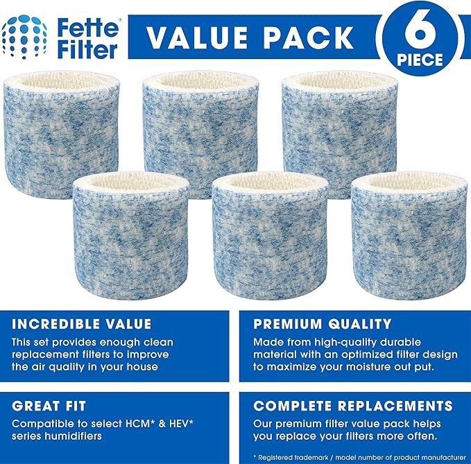 Fette Filter - Upgraded Blue Mesh Treated Layer Humidifier Wicking Filters Compatible with Honeywell HAC-504AW, Filter A for Models HAC-504, HAC-504AW, HCM 350 and Other Cool Mist Models - Pack of 6 - Image 2