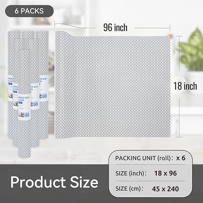 FIFTY FEET 18"x96" Non-Adhesive Shelf Liner for Kitchen Cabinets and Drawers, Washable Non-Slip PVC Cabinet Liner (Black Circle)(6 Roll) - Image 5