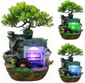 11" Desktop Fountain Rock Waterfall Humidifier with Artificial Tree &LED Light, Tabletop Water Fountains Indoor Fake Plant Bonsai Tree Feng Shui Decoration for Aquariums Office Bedroom Home Décor by kunghei