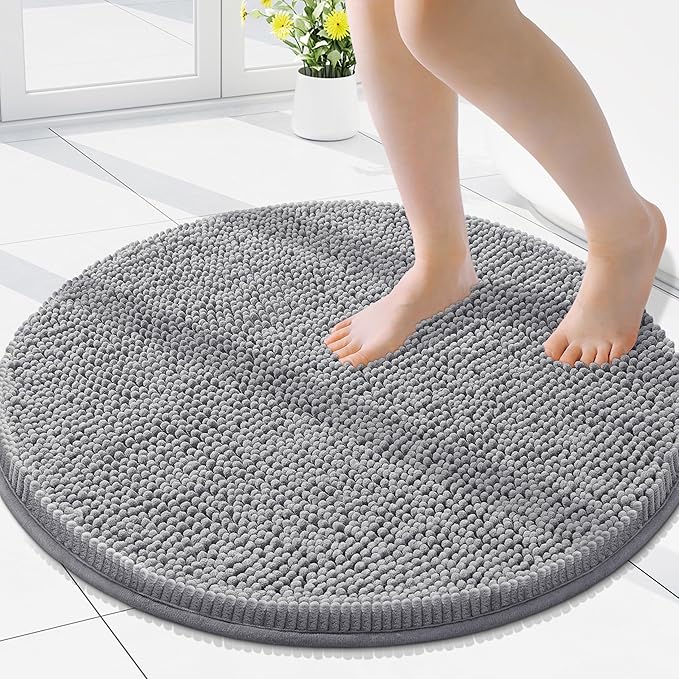 Smiry Luxury Chenille Round 24''x24'', Extra Soft and Absorbent Shaggy Bathroom Mat Rugs, Machine Washable, Non-Slip Plush Carpet for Tub, Shower, and Bath Room, Grey by Smiry
