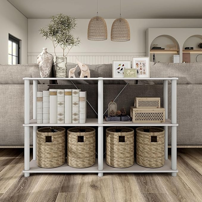 Homes: Inside + Out Apexa Modern 3-Tier Extra Wide Shelving Units, Collectibles Display Shelves, Easy Assembly Console Table, Home Storage Organizer for Living Room, Bedroom, Office, Taupe Grey - Image 2