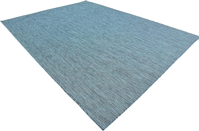 Unique Loom Collection Casual Transitional Solid Heathered Indoor/Outdoor Flatweave Area Rug (9' x 12' Rectangle, Teal/Navy Blue) - Image 5