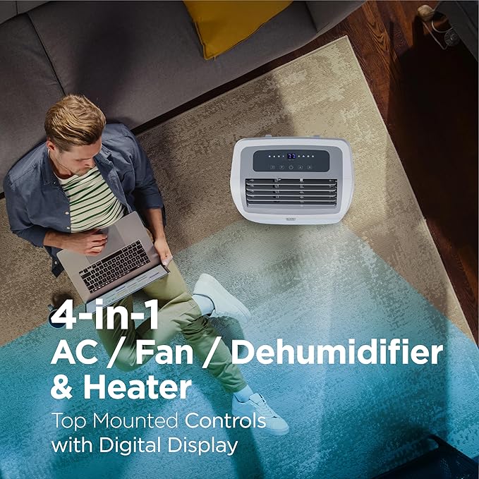 BLACK+DECKER 12,000 BTU Portable Air Conditioner with 9,000 BTU Heating, 4-in-1 AC, Heater, Dehumidifier and Fan, Portable AC Unit with Remote Control, Window Kit Included, White, BPP08HWTB - Image 3