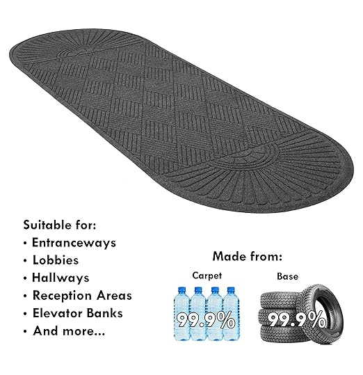 Guardian EcoGuard Diamond w/Double Fan Indoor Wiper Floor Mat, Recycled Plactic and Rubber, 4'x8', Charcoal Black - Image 3