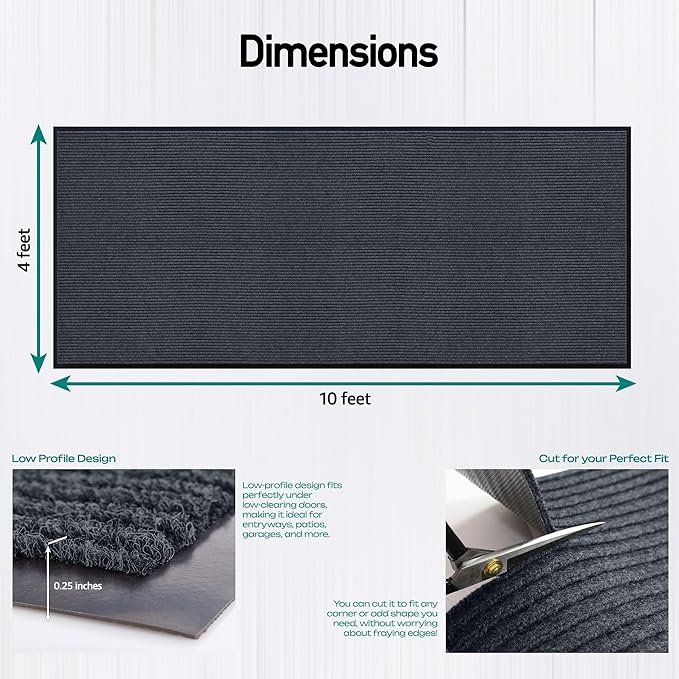 Durable Rubber Door Mat - Heavy Duty, Indoor/Outdoor, Easy Clean, Waterproof, Low-Profile Mat for Entry, Patio, Garage - Stylish (Charcoal, 10' x 4' (Mud Trapper)) - Image 2