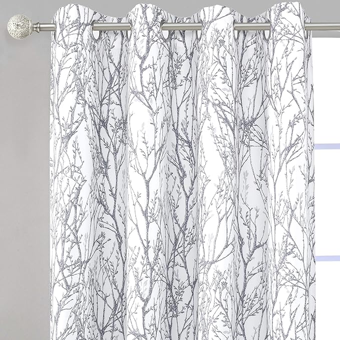 DriftAway Tree Branch Blackout Curtains Double Layer 84 Inches Long for Bedroom Printed Patterned Classic Thermal Insulated Summer Sound Lined Grommet Drapes for Living Room 2 Panels Gray/White - Image 2