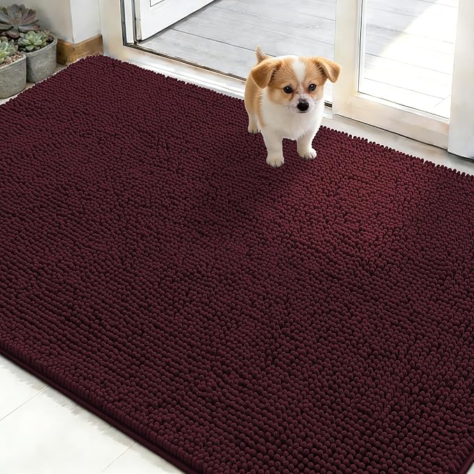 OLANLY Dog Door Mat for Muddy Paws 50x30, Absorbs Moisture and Dirt, Absorbent Non-Slip Washable Doormat, Quick Dry Chenille Mud Mat for Dogs, Entry Indoor Entryway Carpet for Inside Floor, Russet by OLANLY
