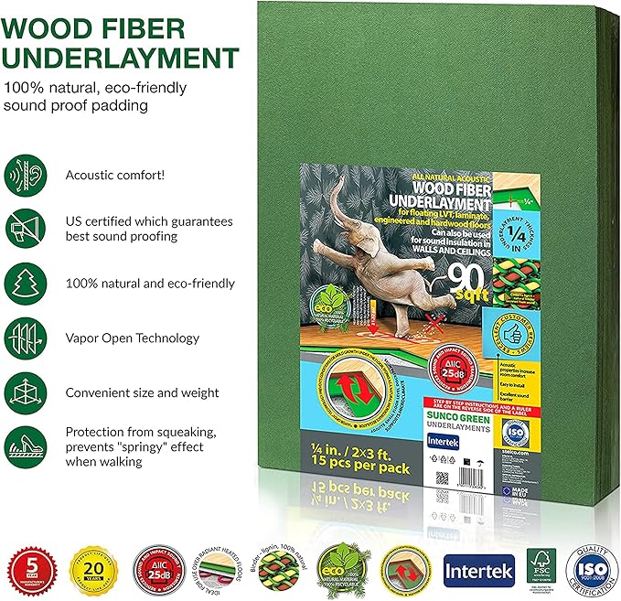 Wood Fiber Flooring Underlayment, 6mm (1/4 Inch) Thickness - 180 Sq Ft, Natural Soundproofing Insulation, for Laminate, Vinyl, LVT, LVP, or Hardwood - Image 3