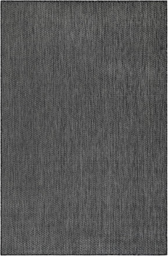 Unique Loom Outdoor Solid Collection Area Rug (5' 3" x 7' 1" Rectangle Black/Ivory) - Image 3