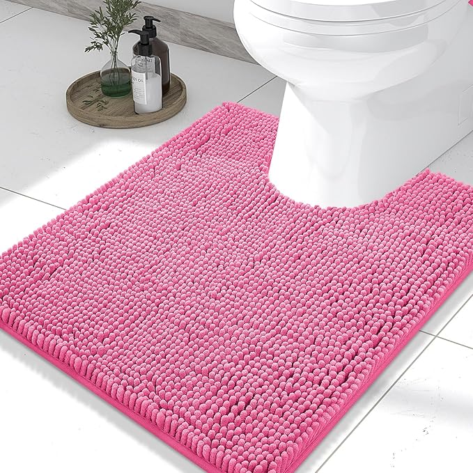 Smiry Luxury Chenille Toilet Rugs U-Shaped 24x20, Soft Absorbent Non-Slip Contour Bathroom Rugs for Toilet, Machine Washable Contoured Bath Mats, Hot Pink by Smiry