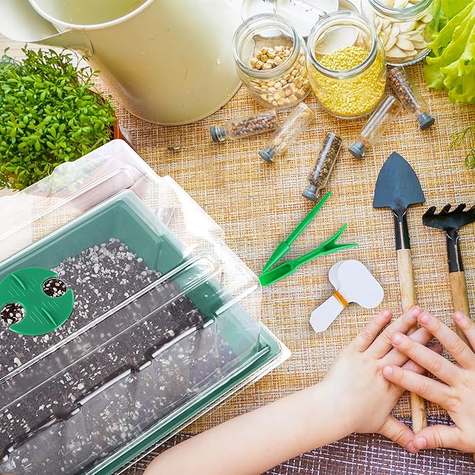 6 Packs Seed Starter Tray Kits with Humidity Dome, Plastic Germination Growing Trays with Plants Labels Planting Tools for Seeds Growing Starting, Germination Seedling Propagation, Green - Image 7