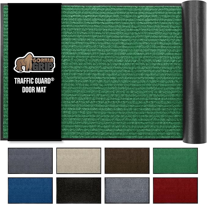 GORILLA GRIP Waterproof Traffic Guard Door Mat, 72x48, Heavy Duty Entryway Mats, Strong Backing Commercial Utility Rugs for Office Hallway, Garage Floor and Home, Low Profile Carpet Runner, Green by GorillaGrip