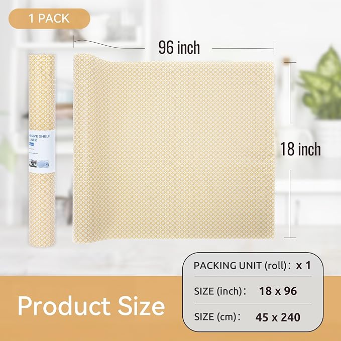 FIFTY FEET 18"x96" Non-Adhesive Shelf Liner for Kitchen Cabinets and Drawers, Washable Non-Slip PVC Cabinet Liner (Yellow Circle)(1 Roll) - Image 5