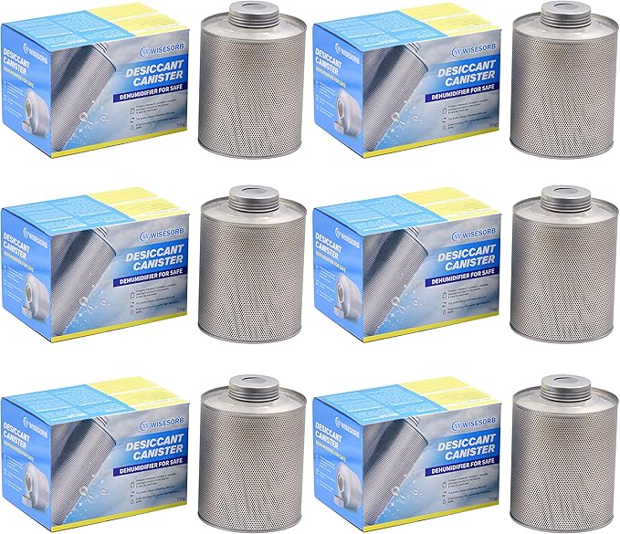 750 Grams 6pcs Gun Safe Dehumidifier, Reusable Canister Desiccant Dehumidifier, Rechargeable 1.65 Lbs Indicating Silica Gel Orange To Green by Wisesorb