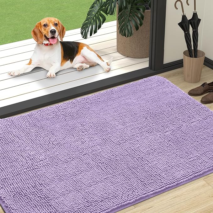 OLANLY Dog Door Mat for Muddy Paws 47x32, Absorbs Moisture and Dirt, Absorbent Non-Slip Washable Doormat, Quick Dry Chenille Mud Mat for Dogs, Entry Indoor Entryway Carpet for Inside Floor, Lavender by OLANLY