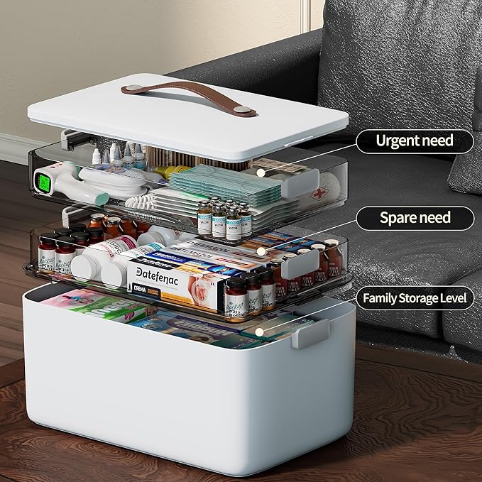 CTIME 3-Tier Medicine Organizer with Pill Case - Portable Pill Case & Empty First Aid Kit for Home, Travel, RV, School, Dorm, Ideal Elderly, Father Gift - Image 2