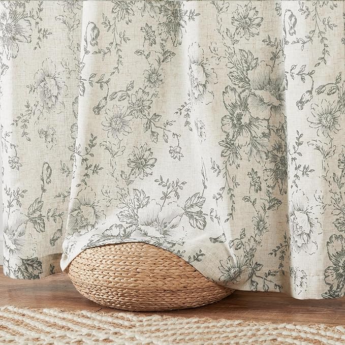 jinchan Lined Linen Blend Curtain Floral Curtains for Living Room 84 Inches Long Grey Peony Flower Printed Curtain Back Tab Farmhouse Patterned Drapes Bedroom Window Curtains Set 2 Panels - Image 8