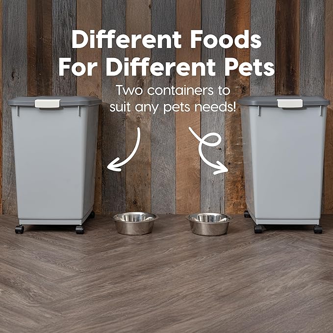 IRIS USA Dog Food Storage Container 54 lbs, 2-Pack with Wheels, Airtight Lid, 2-Cup Scoop, Double Pet Food Storage, Built in Scoop Storage in Lid, Versatile Pet Food Bin, Portable, Gray/Dark Gray - Image 4